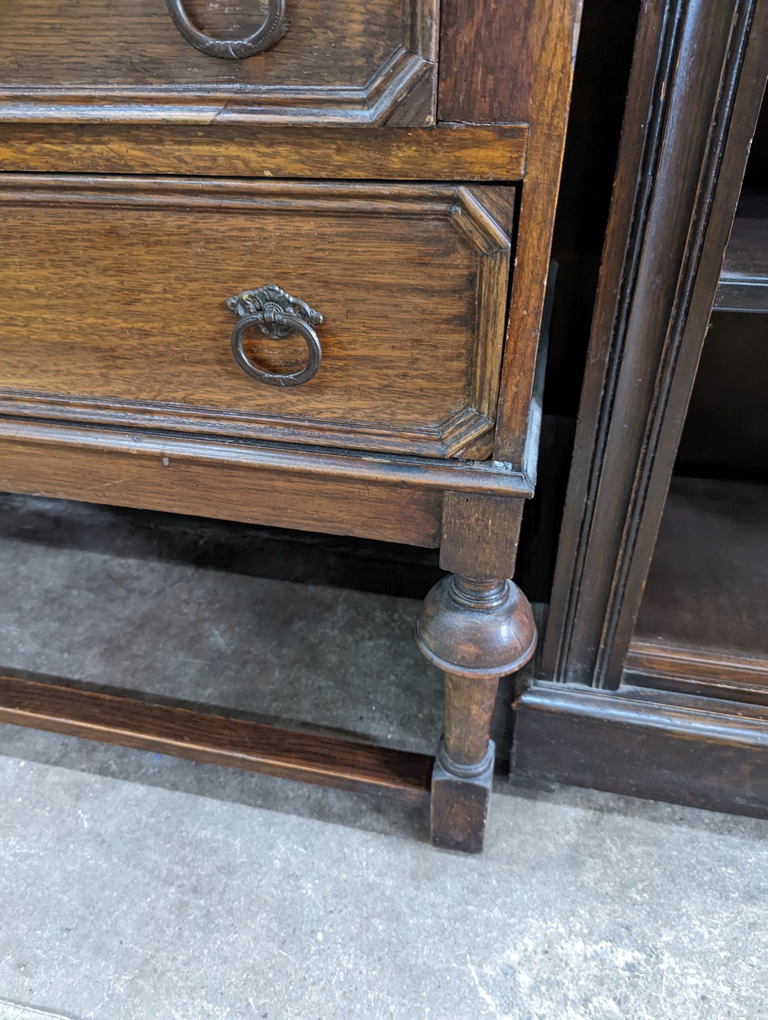 A 1920's oak glazed bureau bookcase, width 88cm, depth 42cm, height 200cm